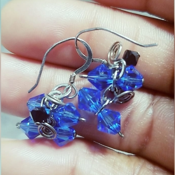 925 Silver Colbat Blue Beads Dropping Earrings. Sterling silver 🌴 - Picture 4 of 9